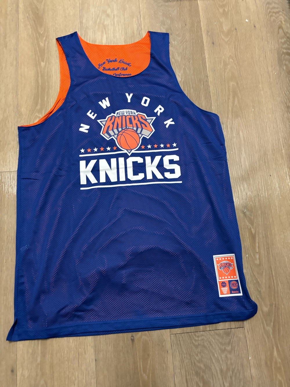 Men's Blue and Orange Mesh Basketball Jersey Tank